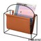 Fabulaxe Gold-Tone Metal Magazine Rack with Brown Faux Leather Sling Freestanding Organizer for Magazines Newspapers & Files